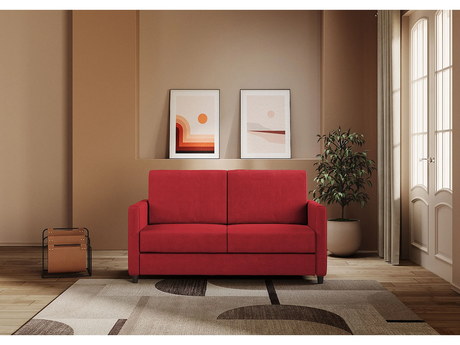 Canapé droit moderne italien tissu rouge Korane - 3 tailles-Taille 158 cm