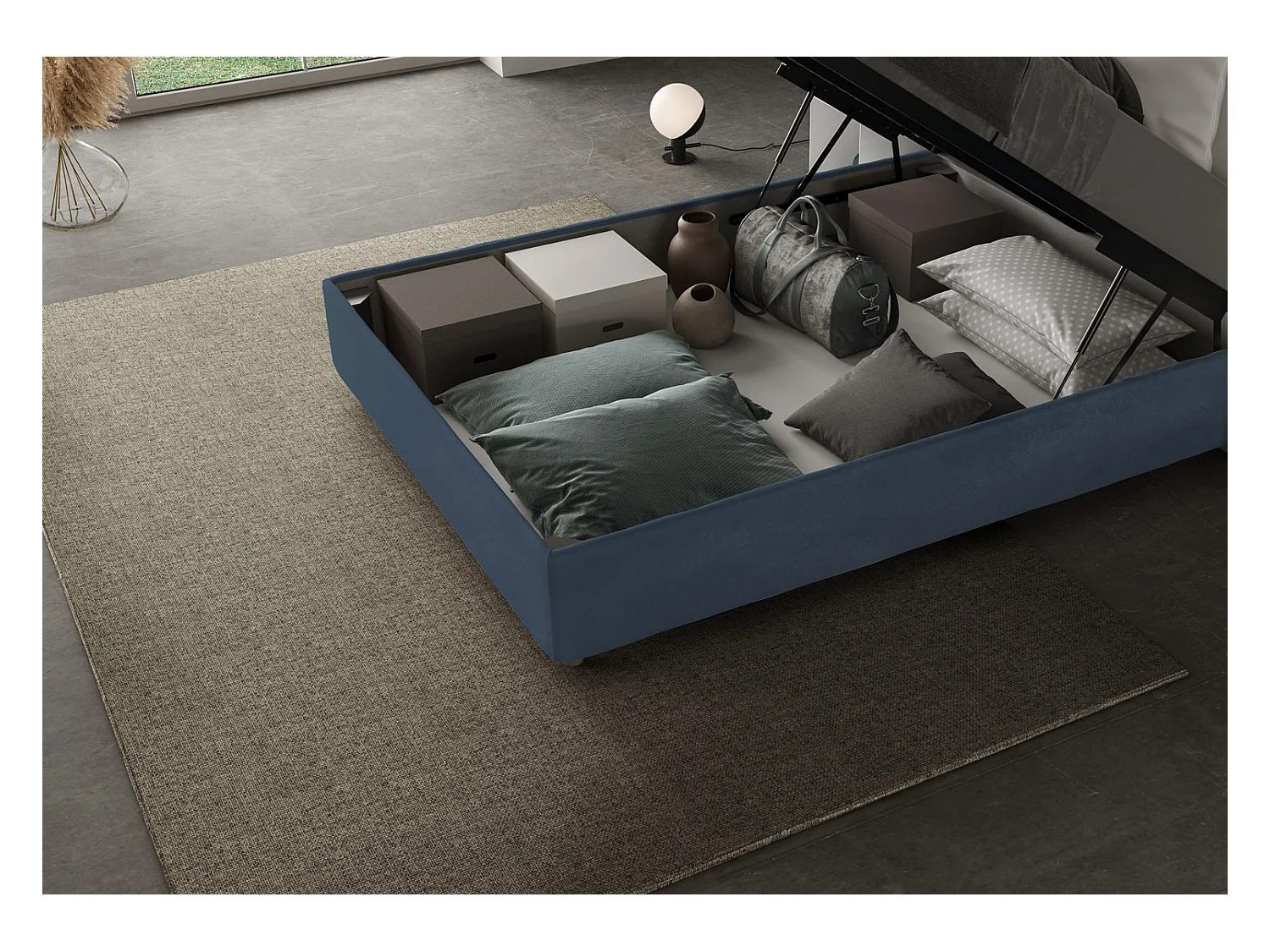 Adele bed 130x200 blauwe basis en bak