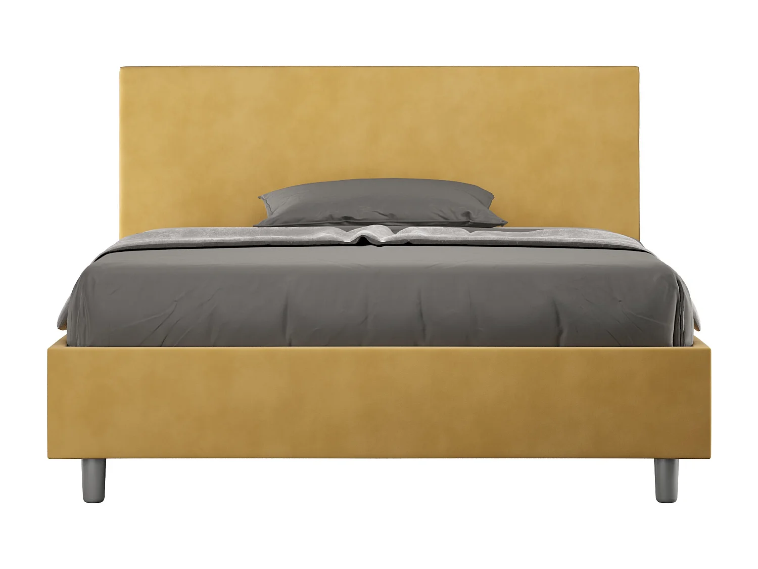 Lit double avec sommier rembourré 140x200 microfibre ocre Adele