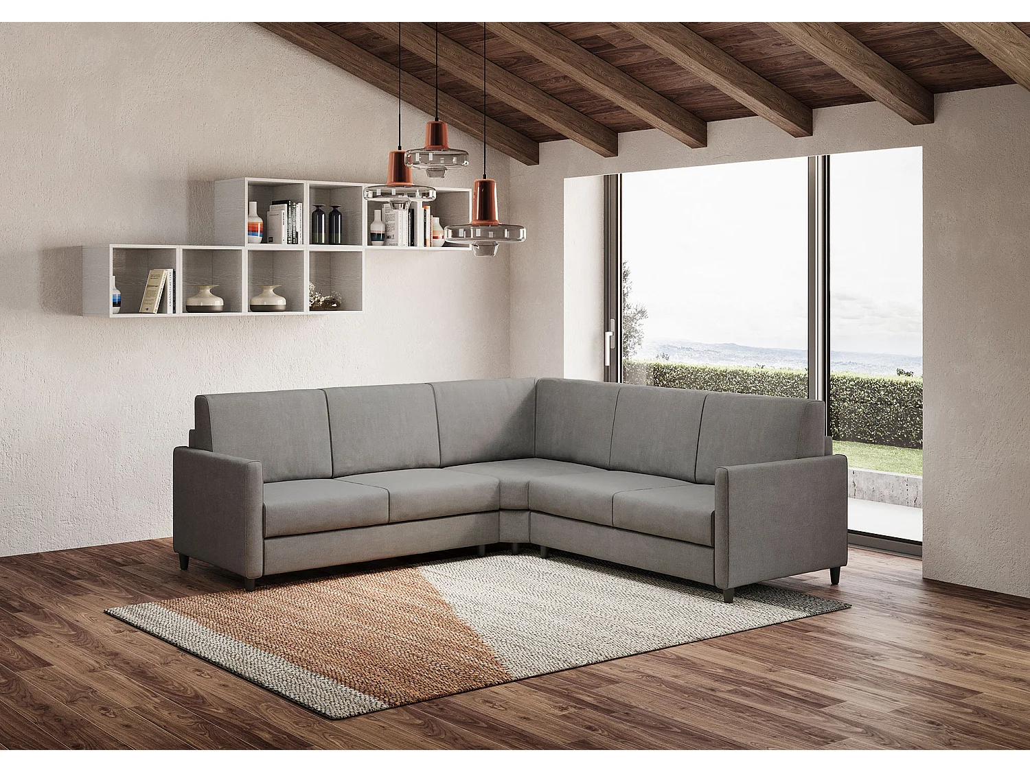 Canapé d'angle moderne italien tissu gris Korane - 5 tailles-Taille 241x241 cm