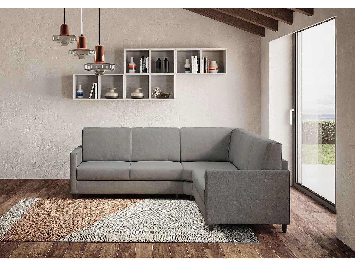 Canapé d'angle moderne italien tissu gris Korane - 5 tailles-Taille 241x241 cm