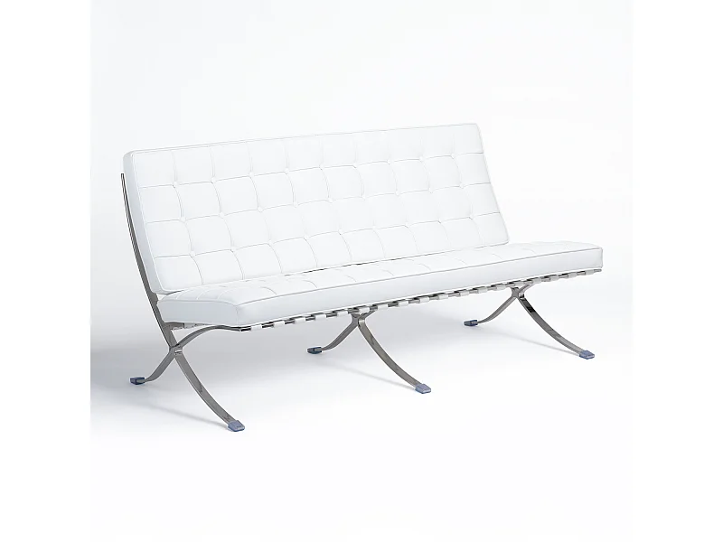 Canapé design 2 places simili cuir capitonné blanc Barka