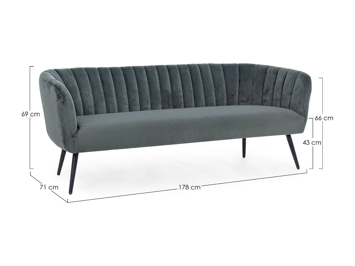 Canapé polyester gris foncé et pieds en acier 3 places Avi