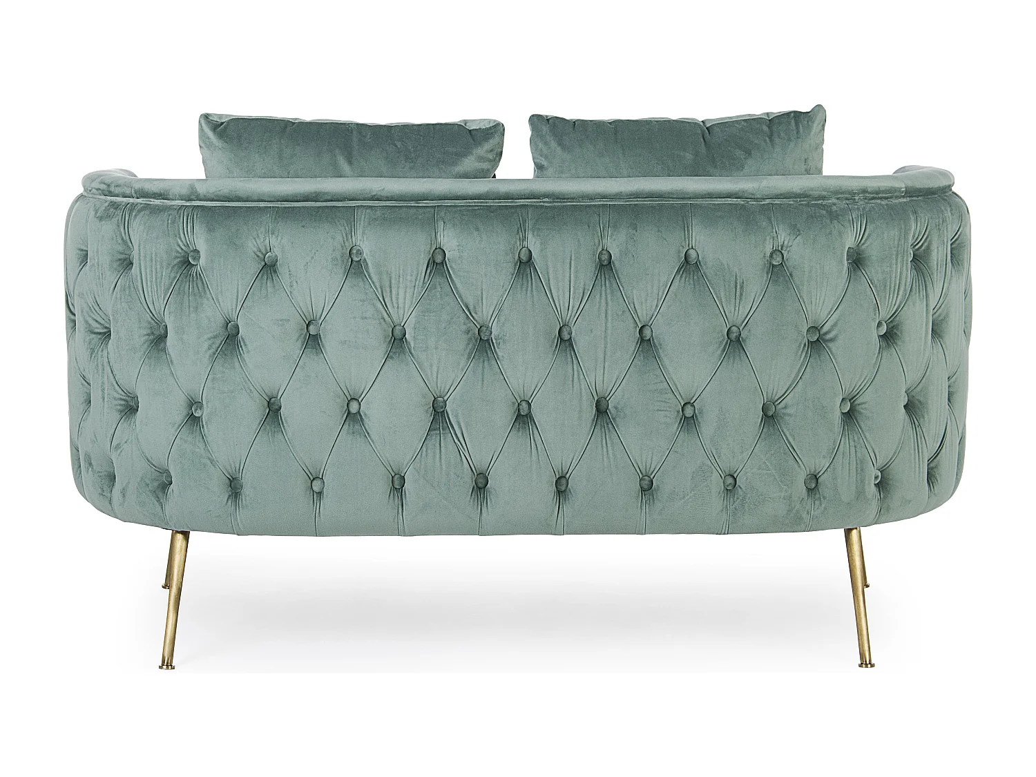 Canapé design capitonné vert d'eau et pieds doré Tanka 144cm