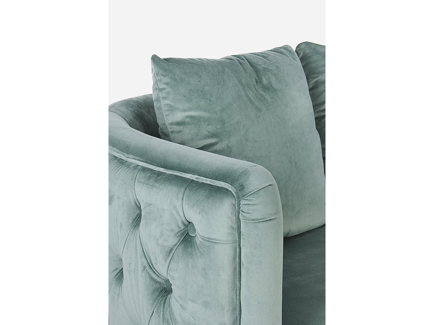 Canapé design capitonné vert d'eau et pieds doré Tanka 144cm