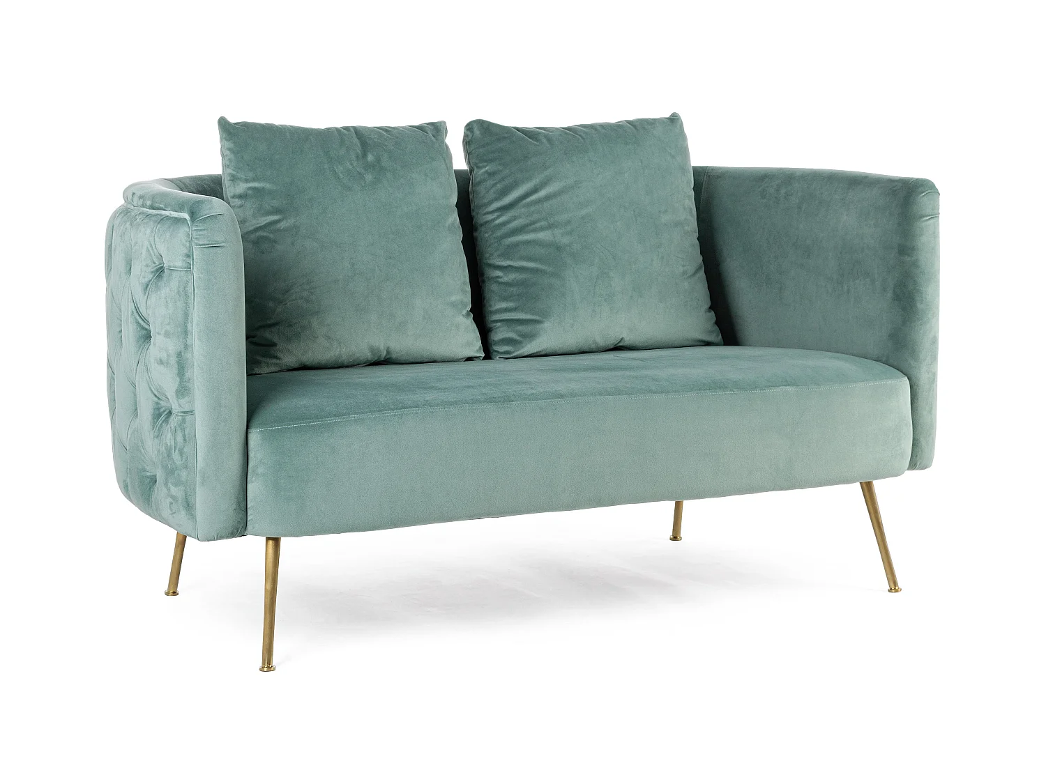 Canapé design capitonné vert d'eau et pieds doré Tanka 144cm