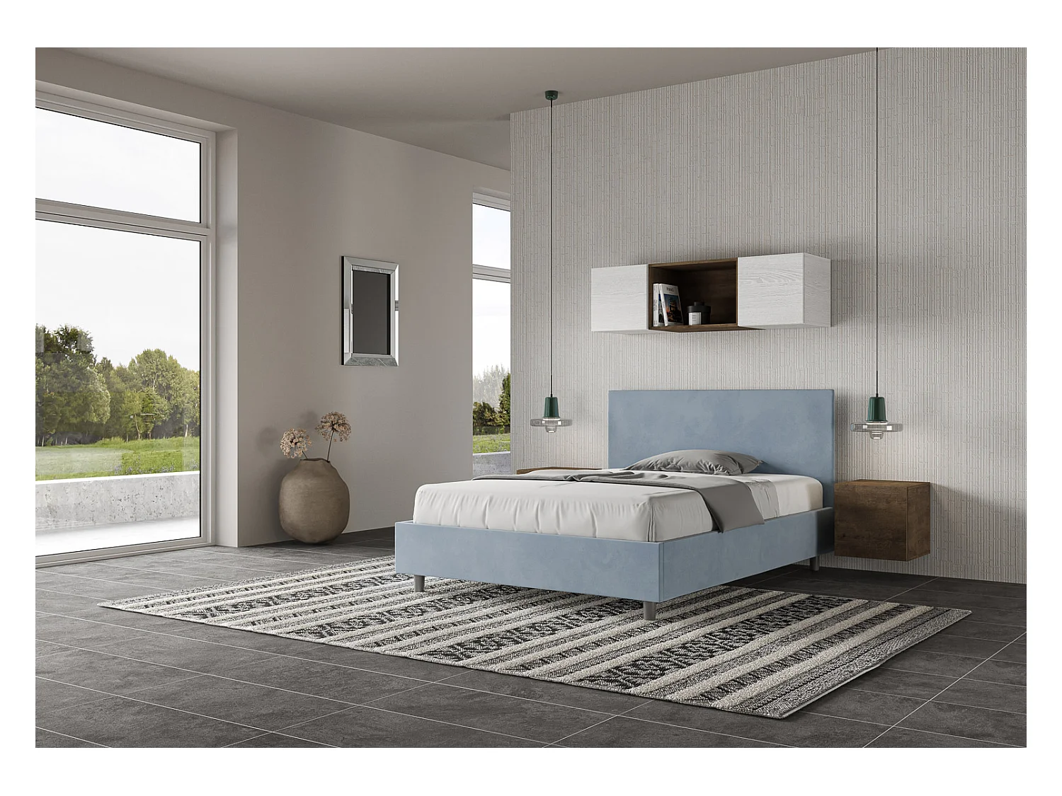 Adele bed 130x210 lichtblauwe basis en bak