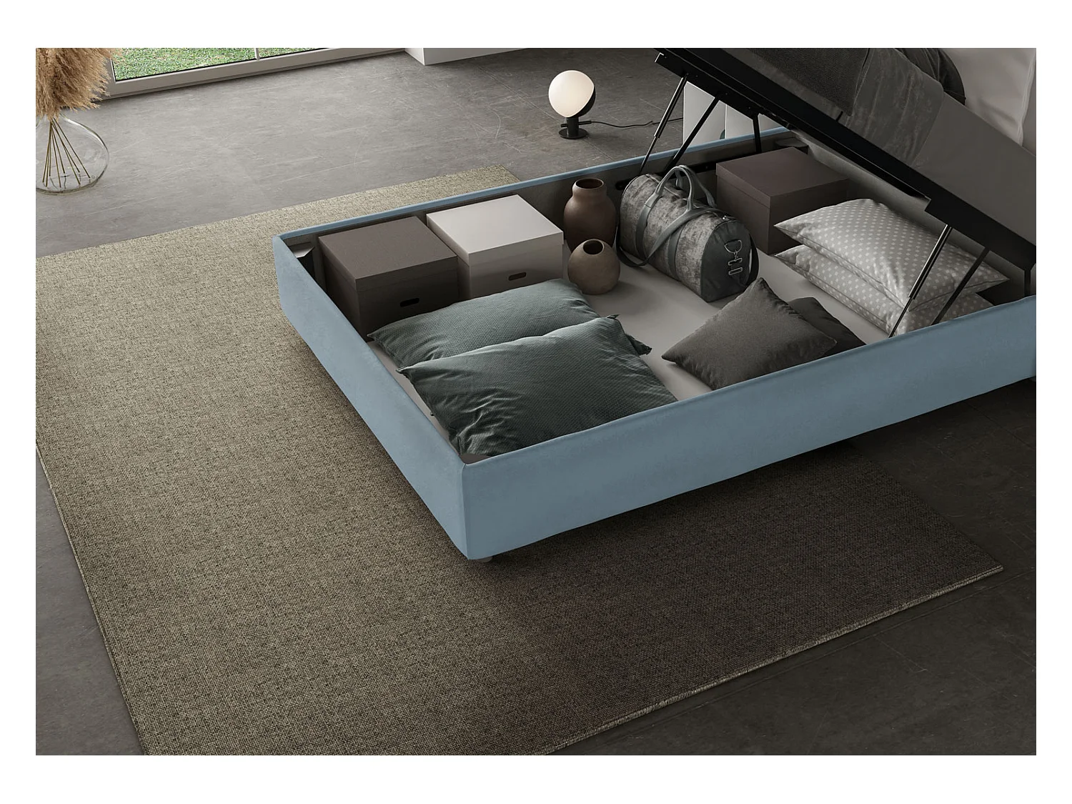 Adele bed 130x210 lichtblauwe basis en bak