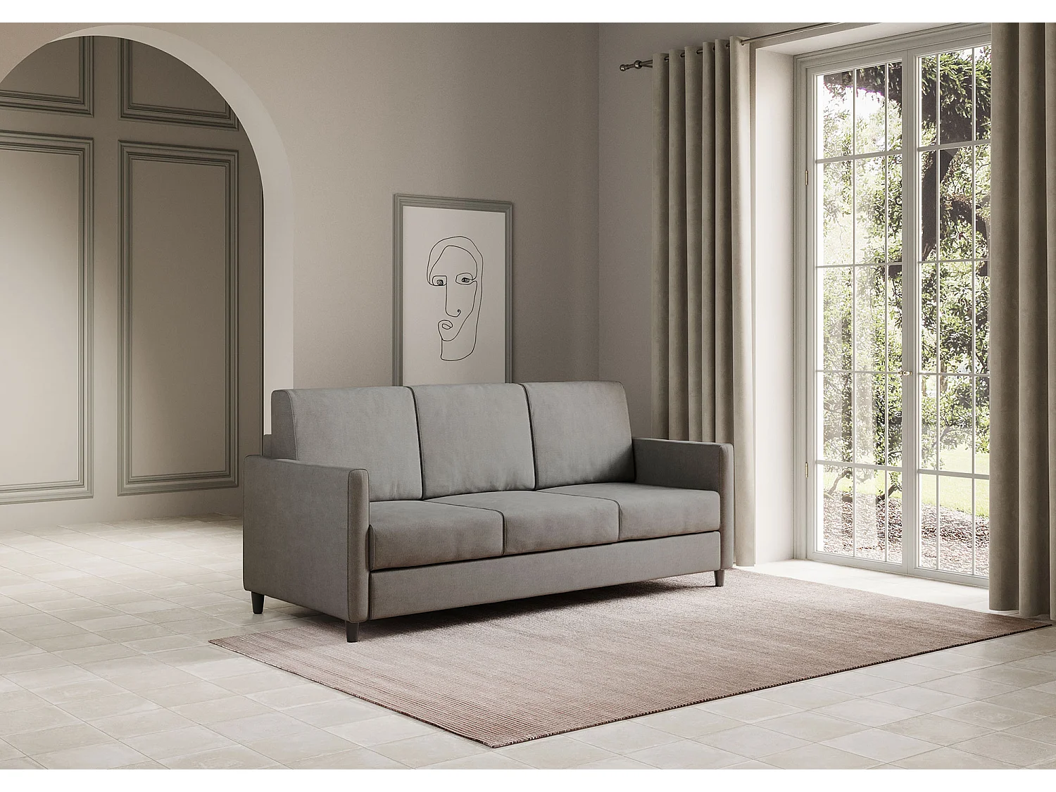 Canapé droit moderne italien tissu gris Korane - 3 tailles-Taille 198 cm