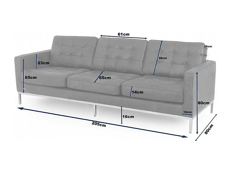 Designer 3-zitsbank bekleed met zwart leer Flora 204 cm