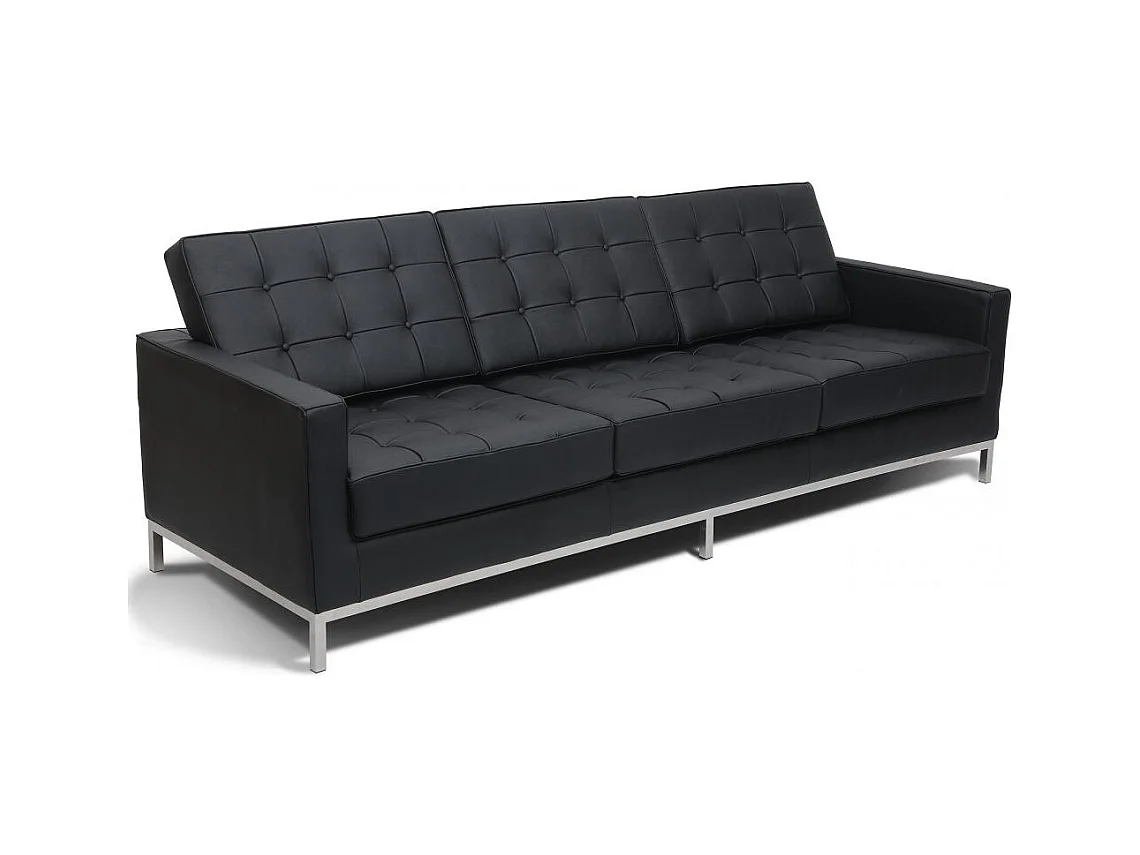 Canapé design 3 places capitonné cuir noir Flora 204cm