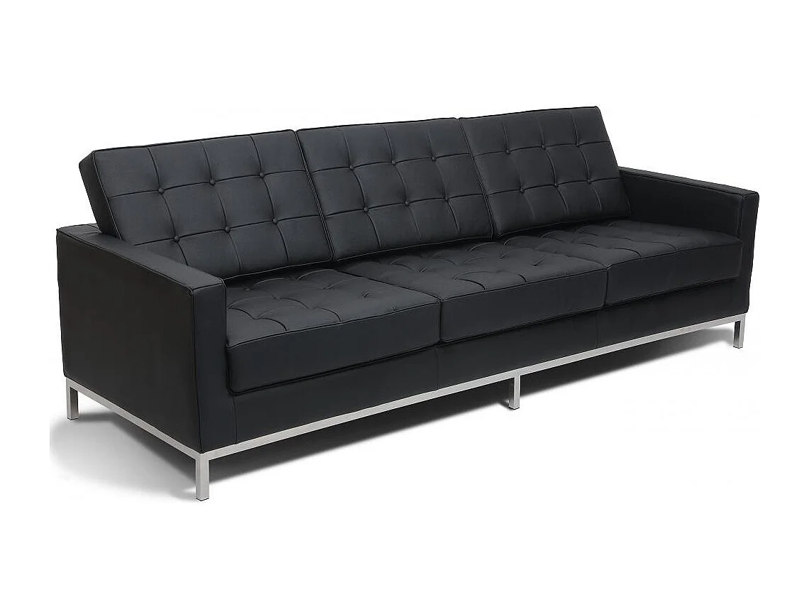 Canapé design 3 places capitonné cuir noir Flora 204cm