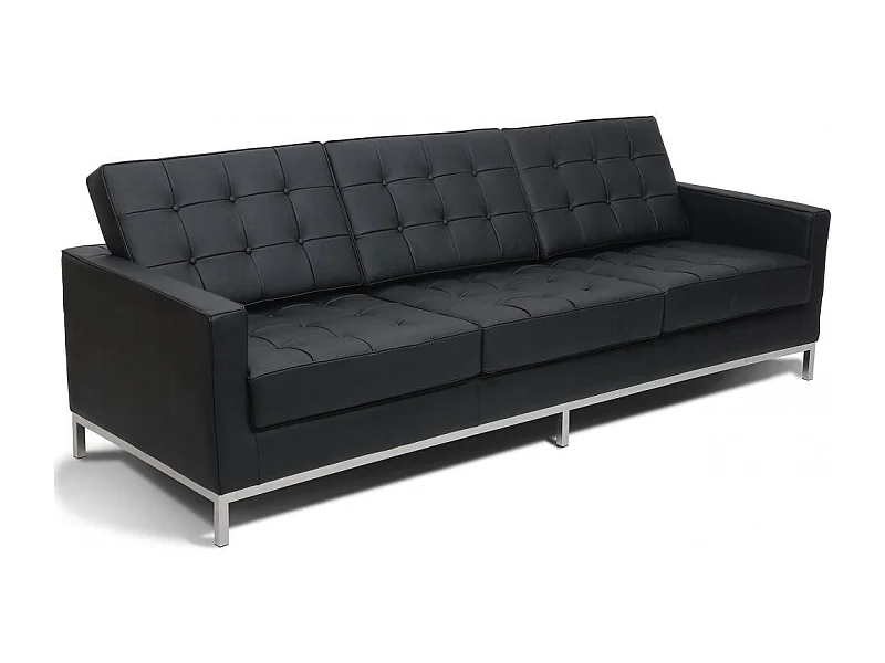 Canapé design 3 places capitonné cuir noir Flora 204cm