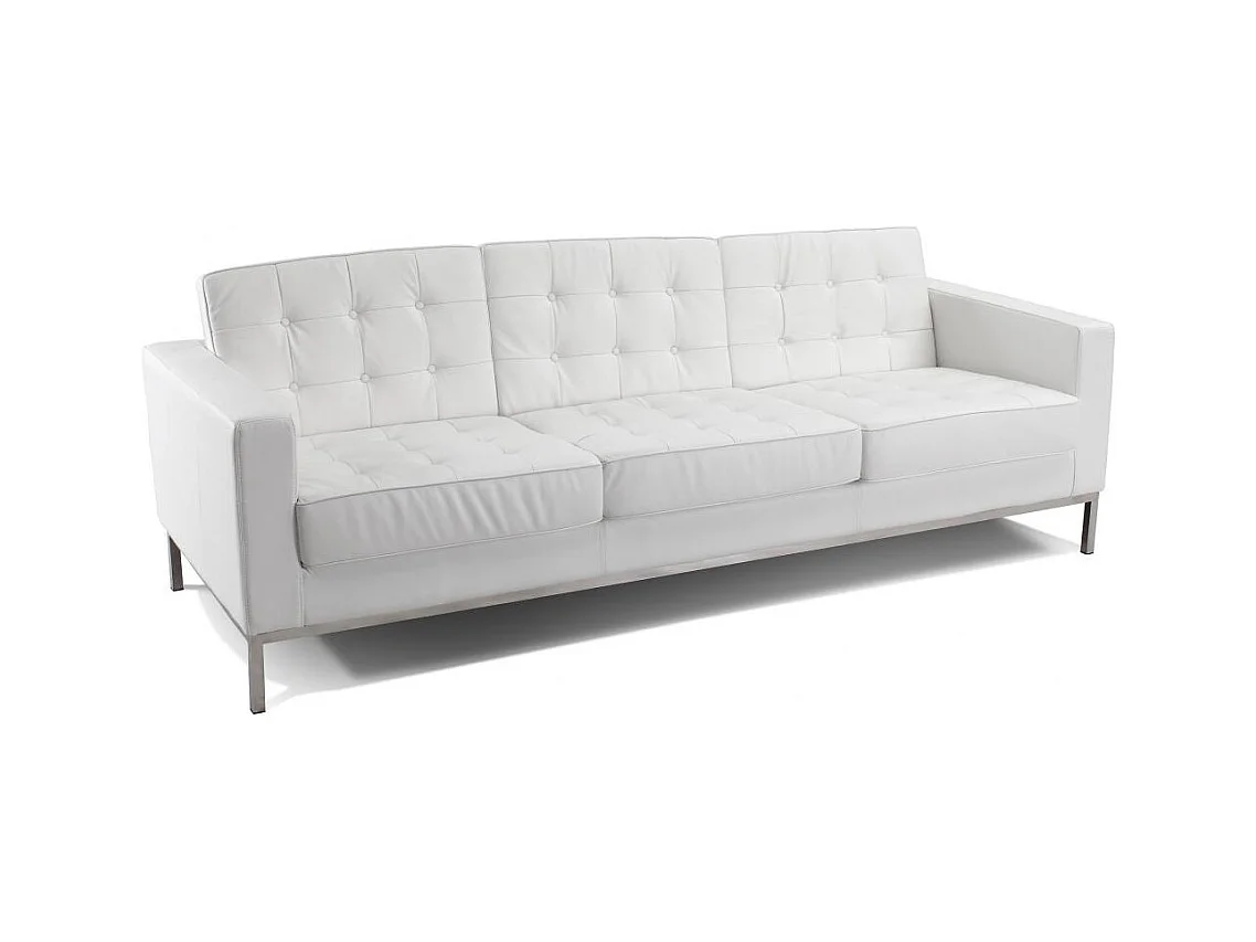 Canapé design 3 places capitonné cuir blanc Flora 204cm
