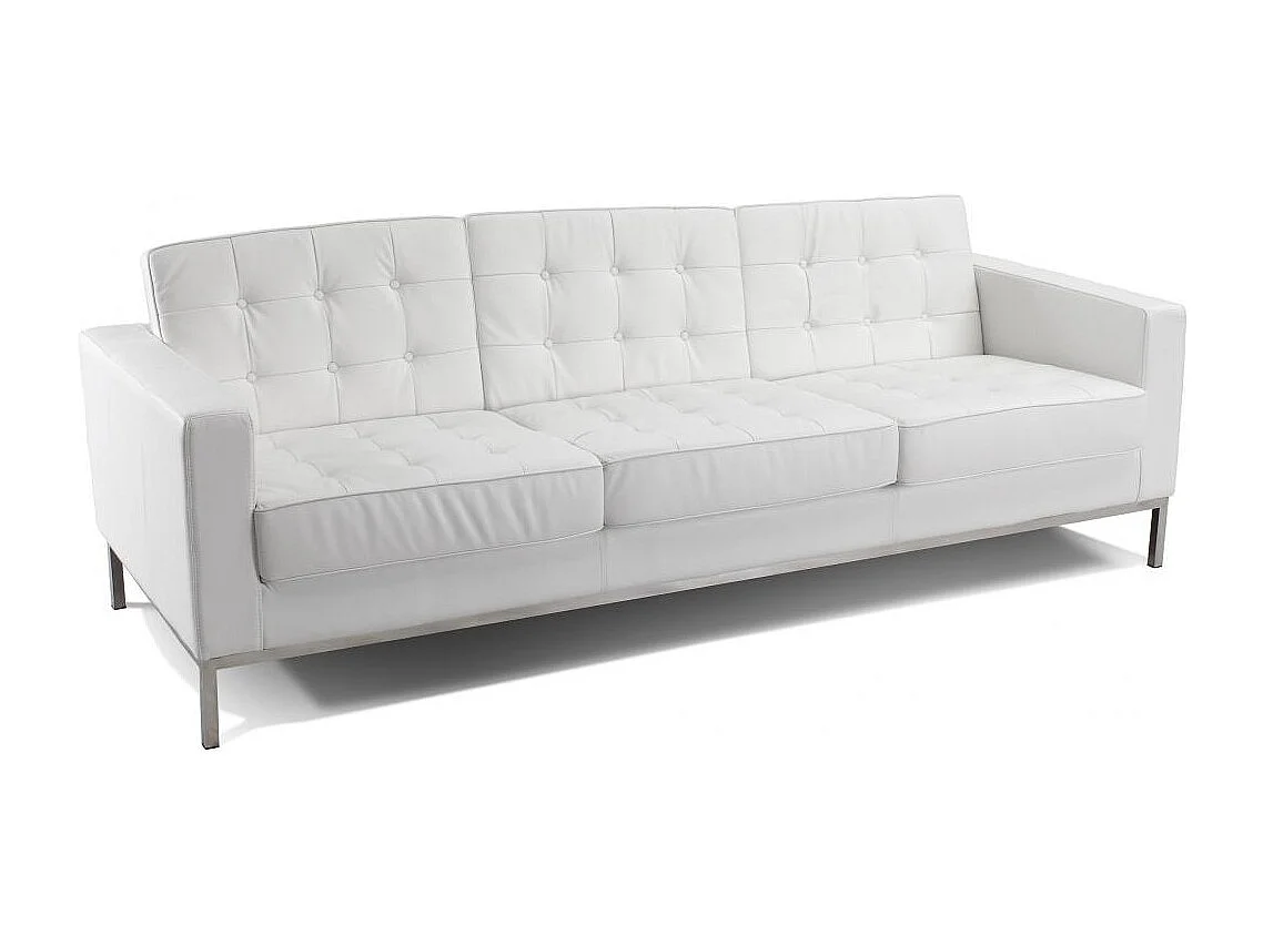 Design 3-zitsbank bekleed met wit leer Flora 204 cm