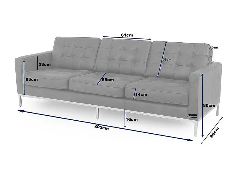Design 3-zitsbank bekleed met wit leer Flora 204 cm