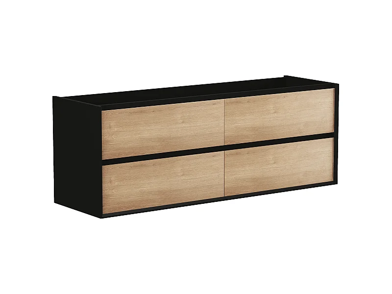 Waschbeckenunterschrank hängend - Holzfarben hell & Schwarz - 150 cm - LANNICK