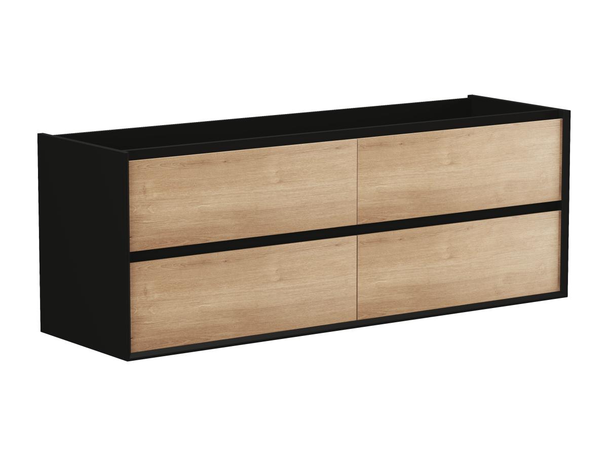 Waschbeckenunterschrank hängend - Holzfarben hell & Schwarz - 150 cm - LANN günstig online kaufen