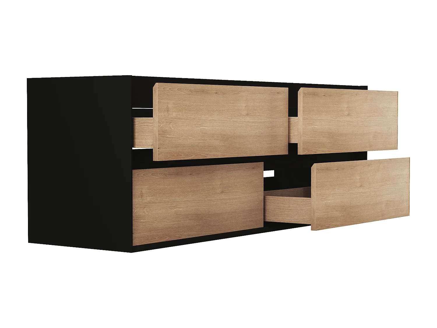 Meuble sous vasque suspendu - Coloris naturel clair et noir - 150 cm - LANNICK