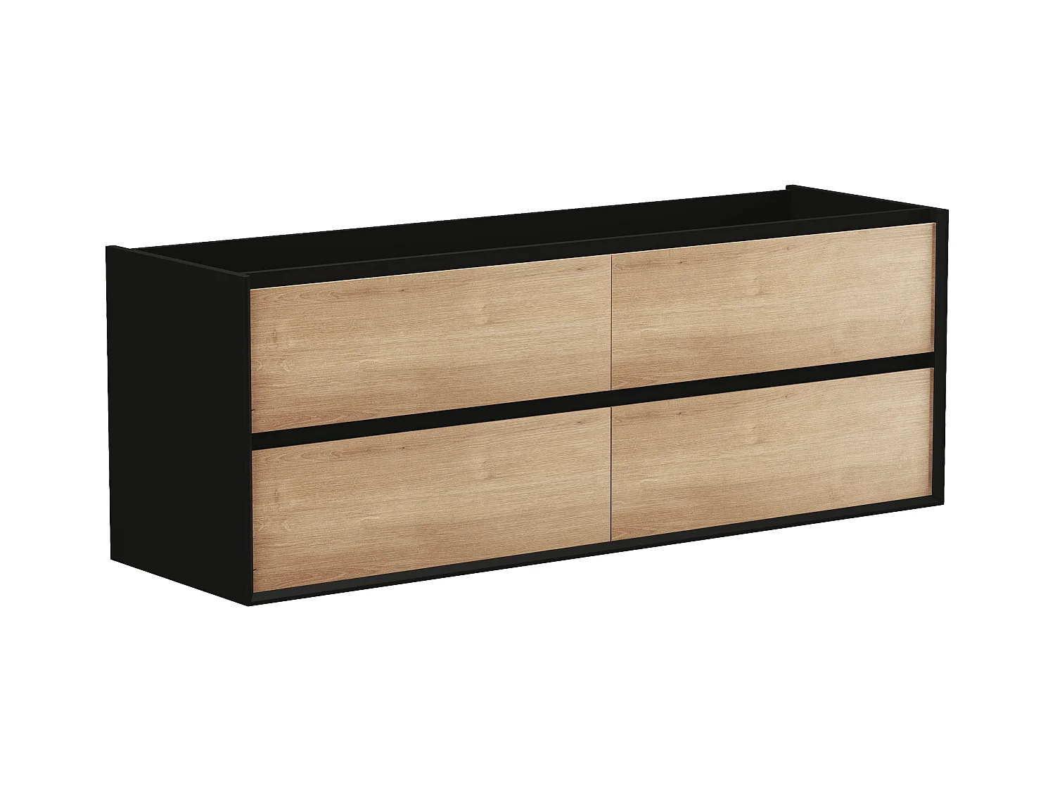 Meuble sous vasque suspendu - Coloris naturel clair et noir - 150 cm - LANNICK