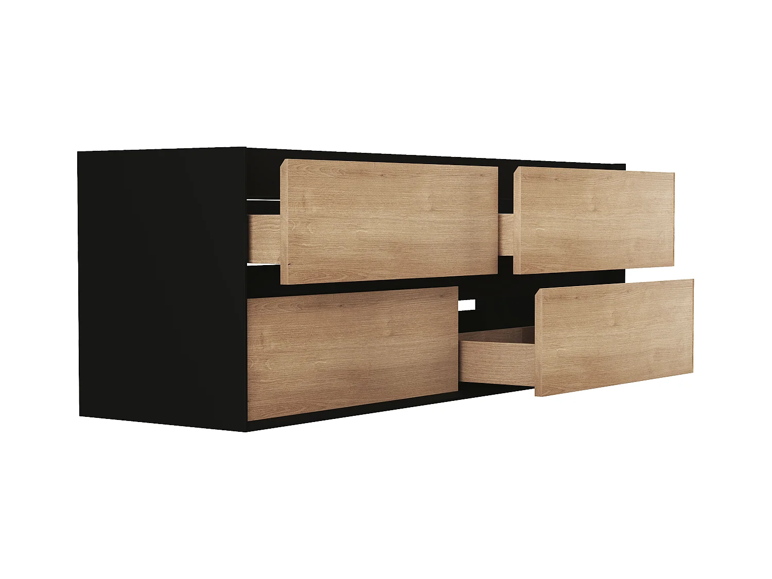 Meuble sous vasque suspendu - Coloris naturel clair et noir - 150 cm - LANNICK