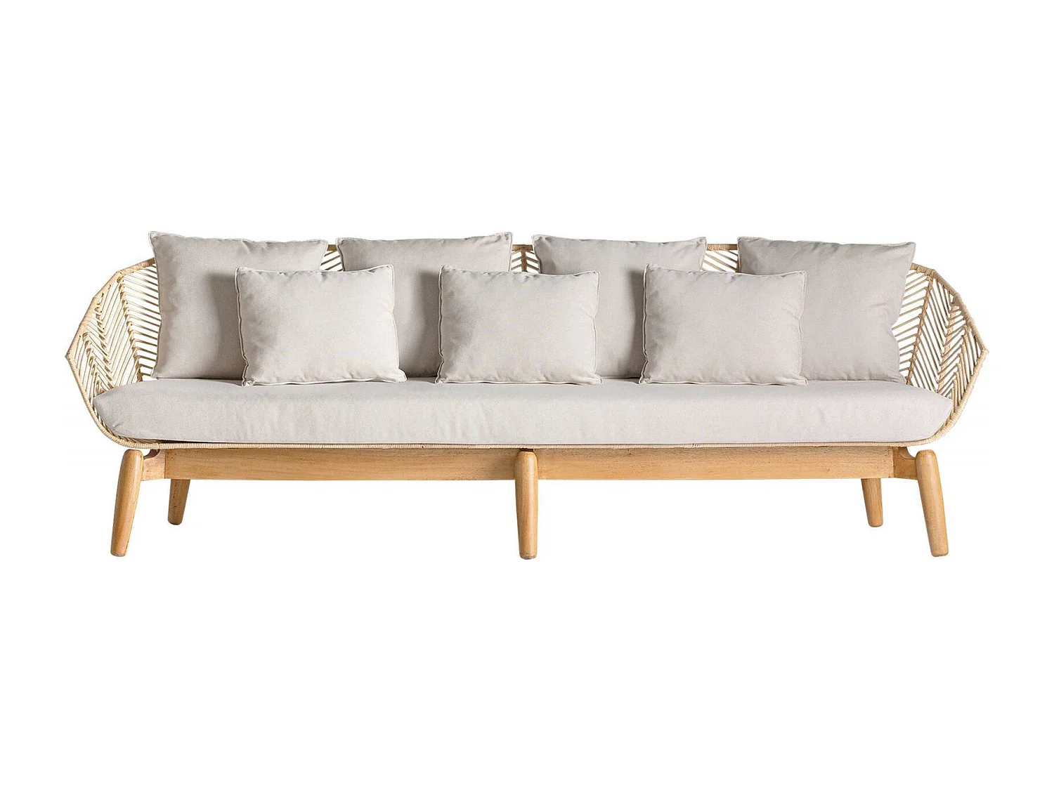 Sofá de 3 plazas en madera de caoba y ratán José Manuel Ferrero d’Estudi