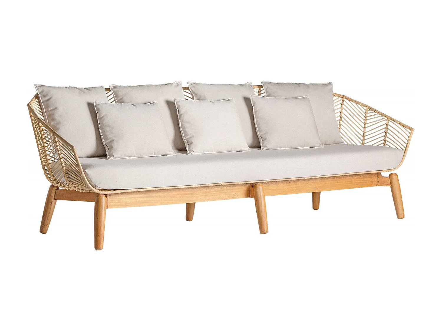 Sofá de 3 plazas en madera de caoba y ratán José Manuel Ferrero d’Estudi