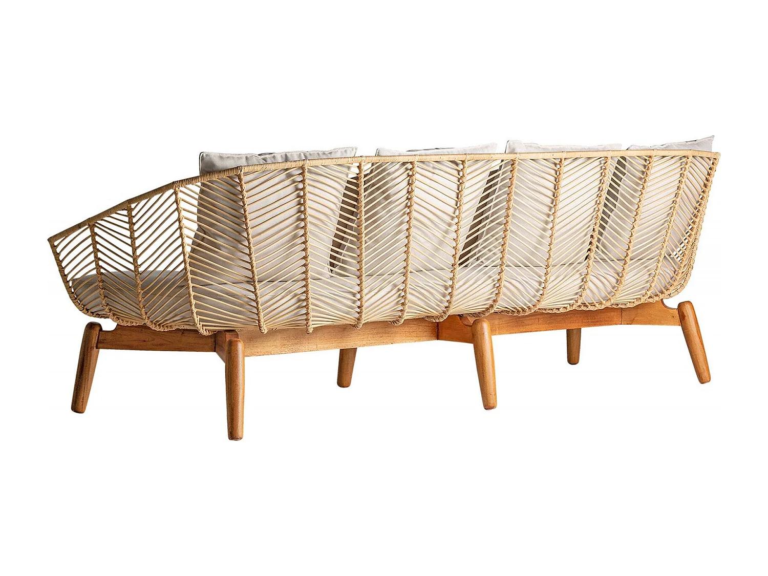 Sofá de 3 plazas en madera de caoba y ratán José Manuel Ferrero d’Estudi