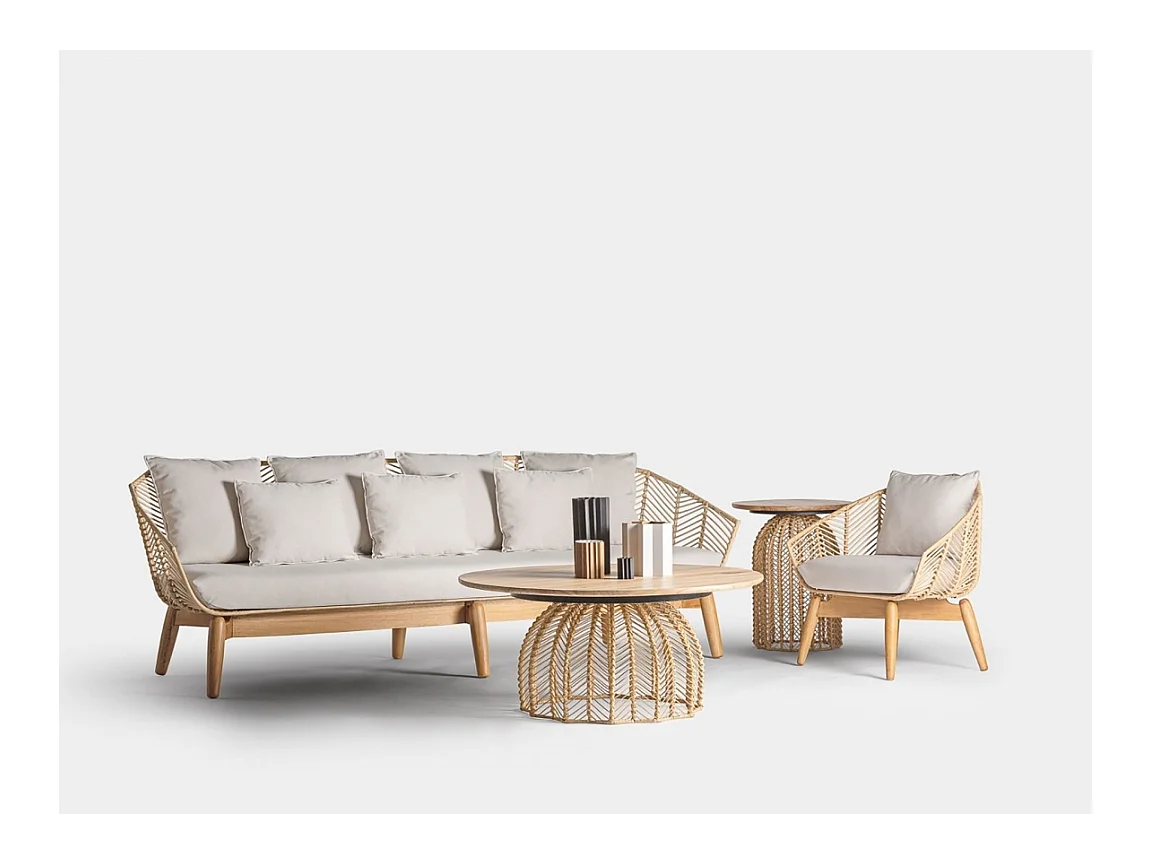 Sofá de 3 plazas en madera de caoba y ratán José Manuel Ferrero d’Estudi