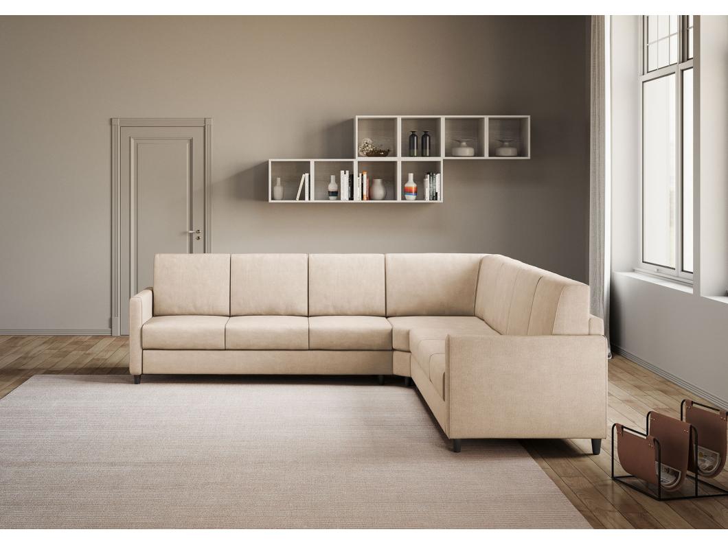 Sofá esquinero italiano moderno de tela beige Korane - 5 tamaños-Talla 281x281 cm