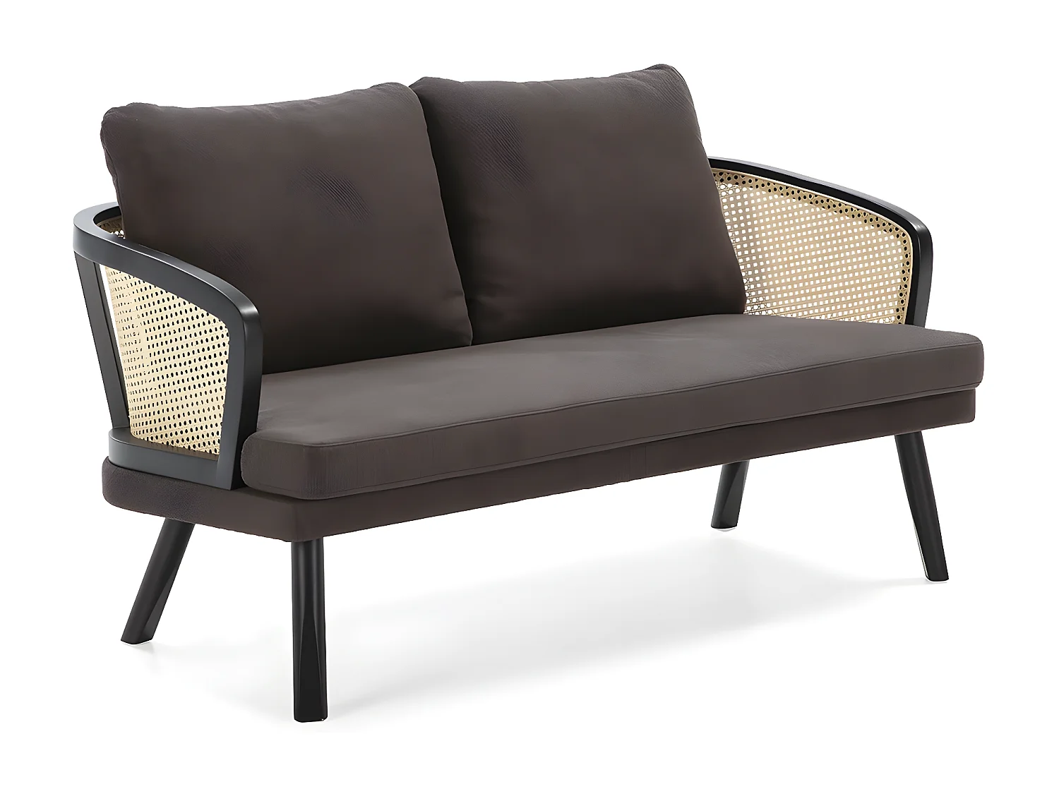 Canapé 2 places tissu bois noir et rotin naturel 150cm