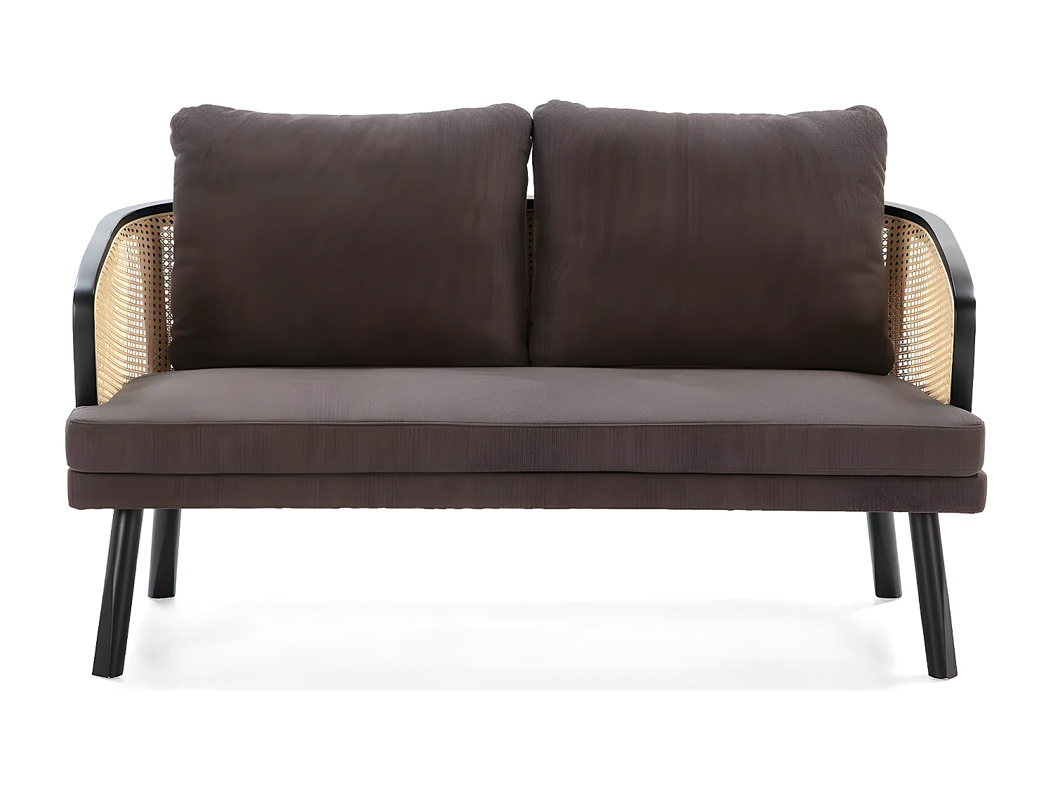 Canapé 2 places tissu bois noir et rotin naturel 150cm