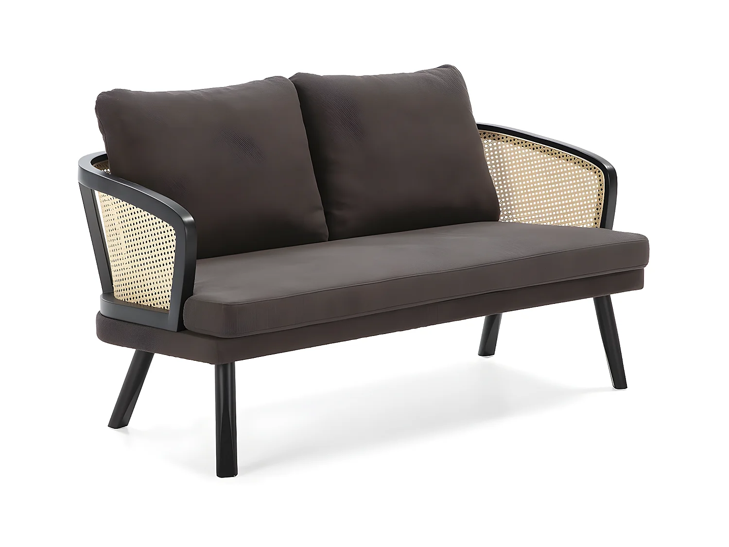 Canapé 2 places tissu bois noir et rotin naturel 150cm
