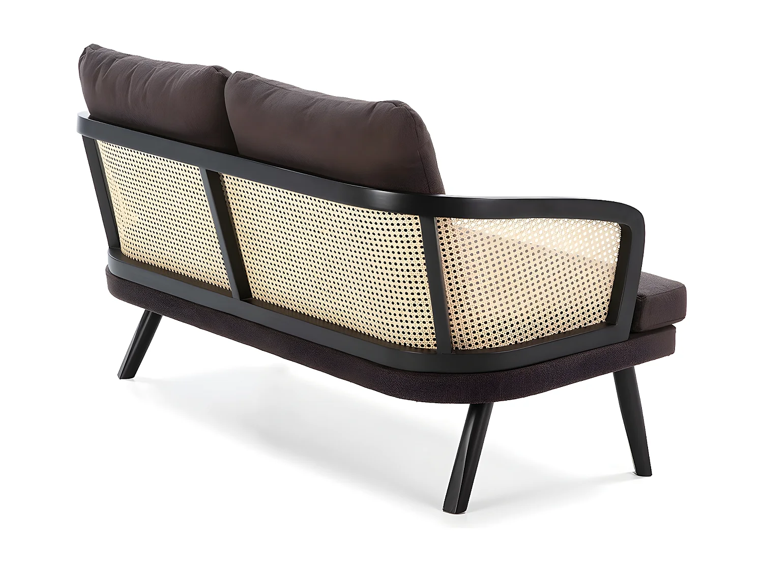 Canapé 2 places tissu bois noir et rotin naturel 150cm