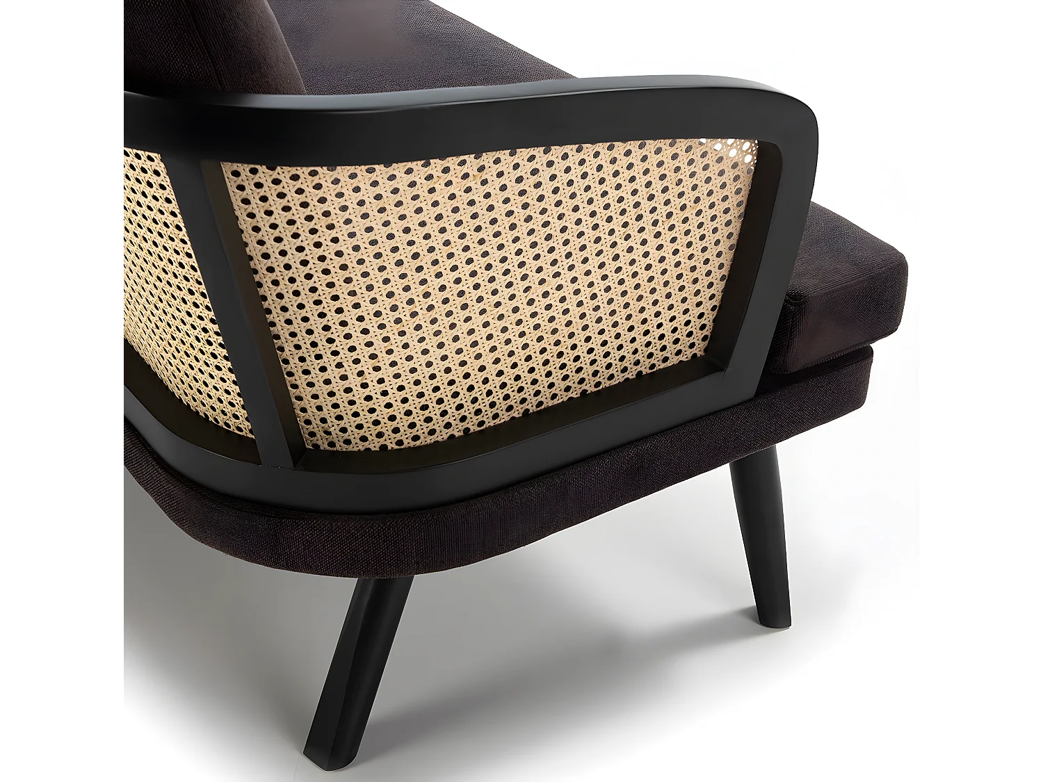 Canapé 2 places tissu bois noir et rotin naturel 150cm