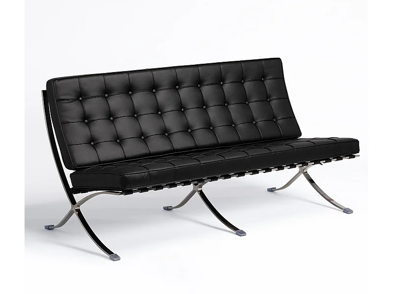 Canapé design 2 places cuir capitonné noir Barka