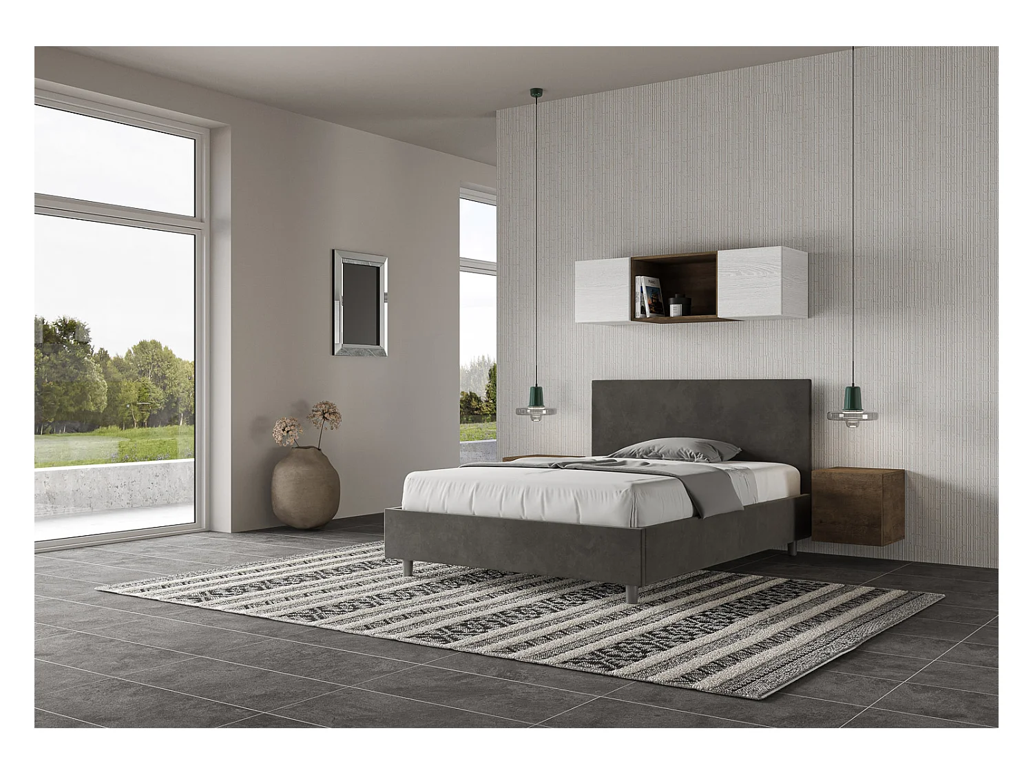 Lit Adele 130x190 gris sommier et conteneur