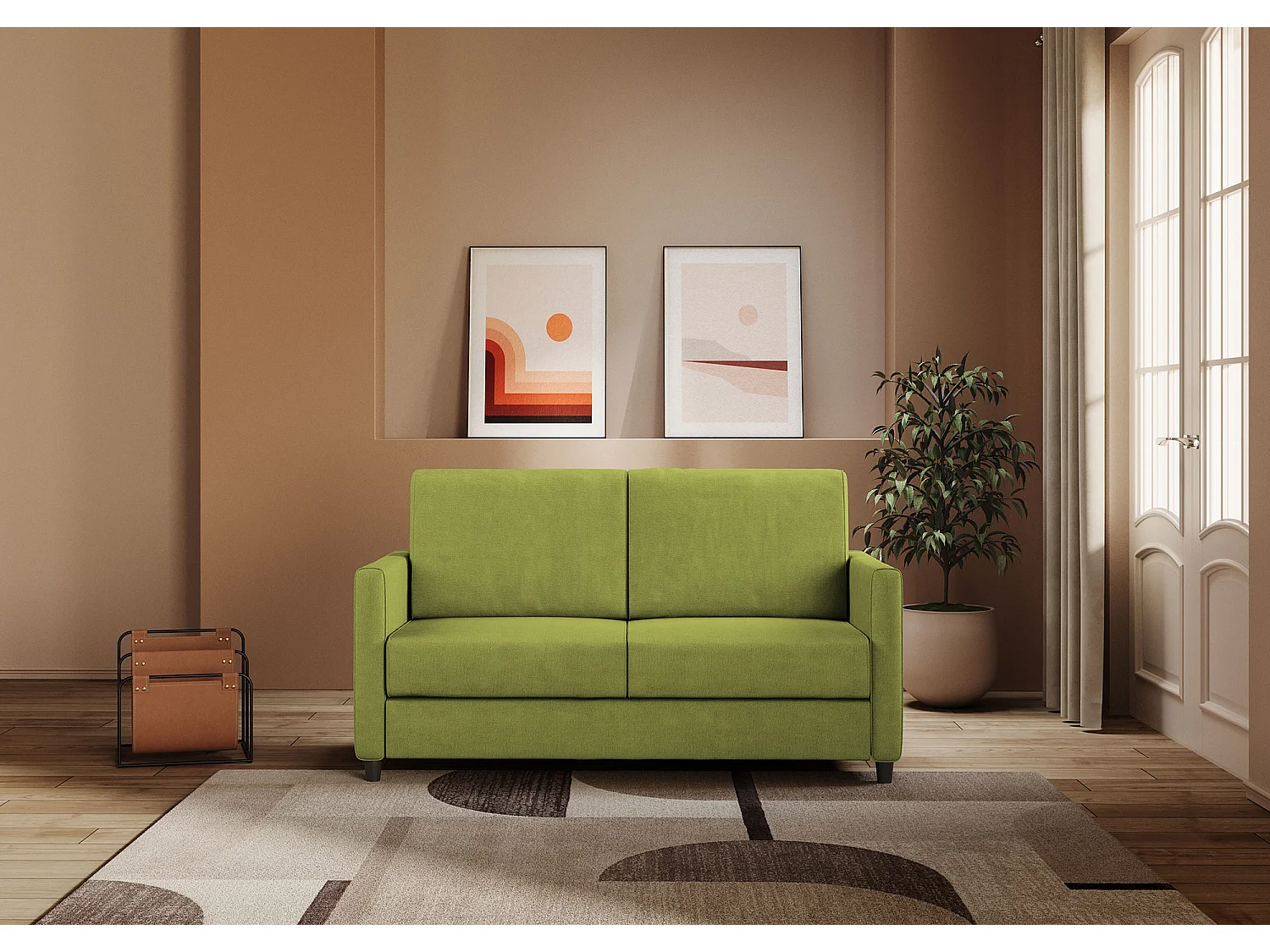 Sofá italiano moderno recto en tela verde pistacho Korane - 3 tamaños-Talla 138 cm