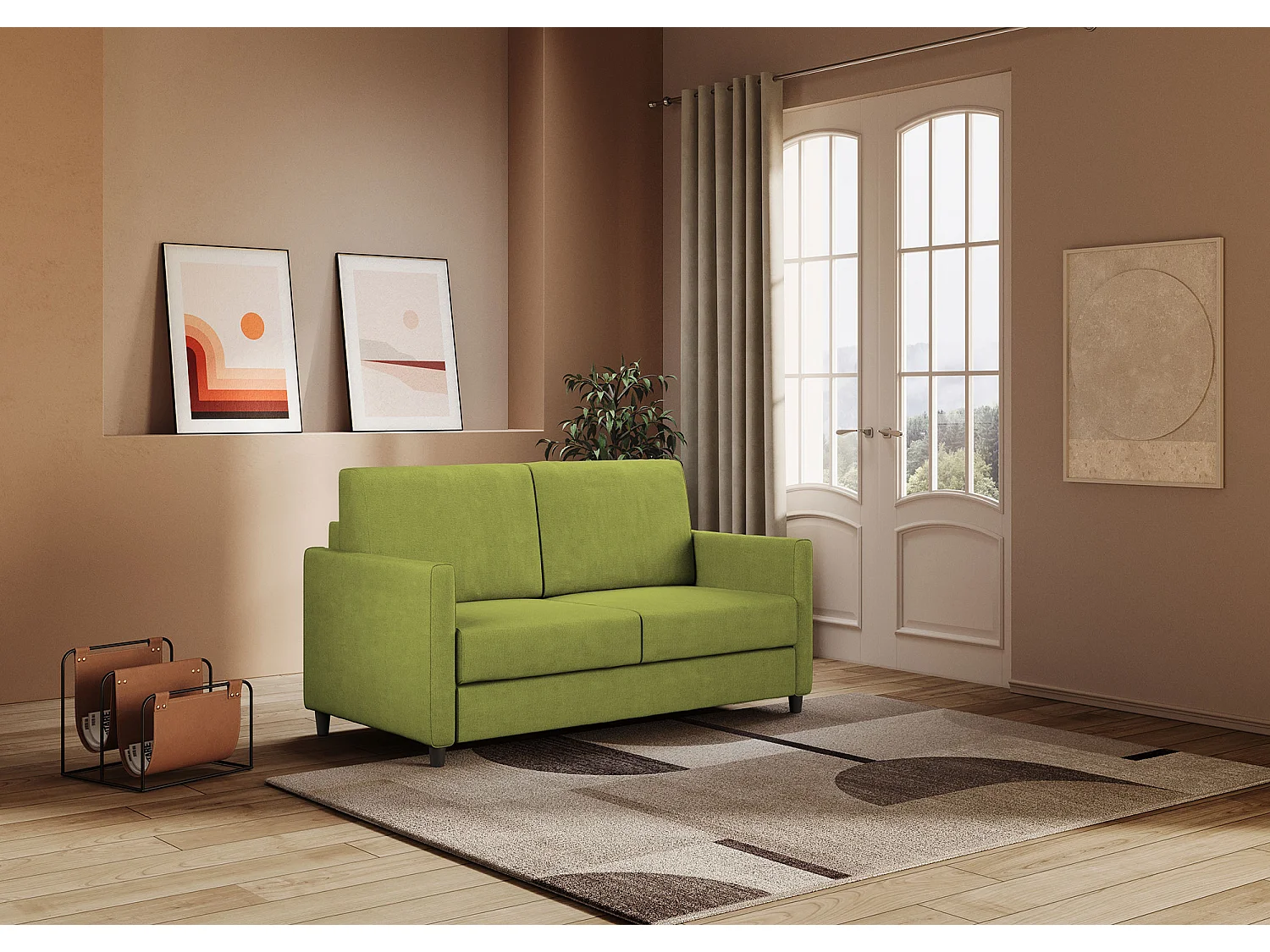 Sofá italiano moderno recto en tela verde pistacho Korane - 3 tamaños-Talla 138 cm