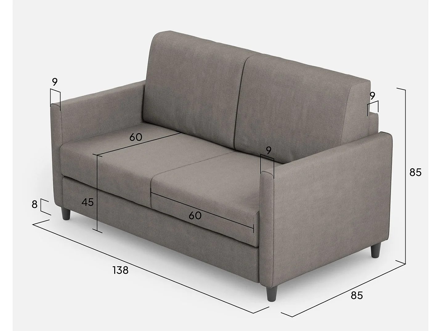 Canapé droit moderne italien tissu gris Korane - 3 tailles-Taille 158 cm