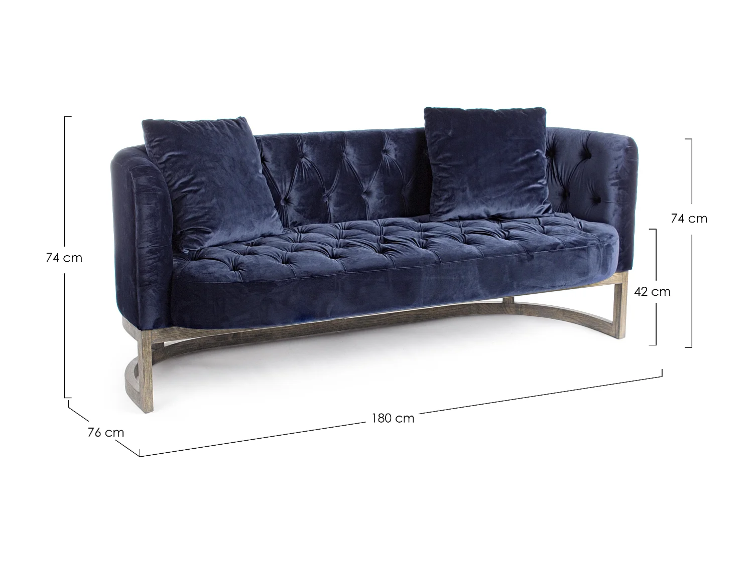 Canapé en polyester matelassé bleu 3 places Mila