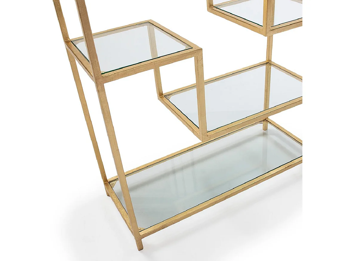 Bibliothèque verre transparent et métal doré