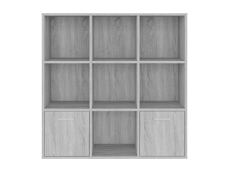 Bibliothèque étagère en bois Valika 98cm - 7 niches 2 portes-Chêne gris