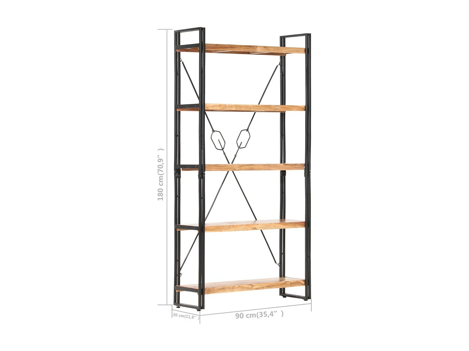Bibliothèque 5 niveaux 90x30x180 Bois solide de d'acacia