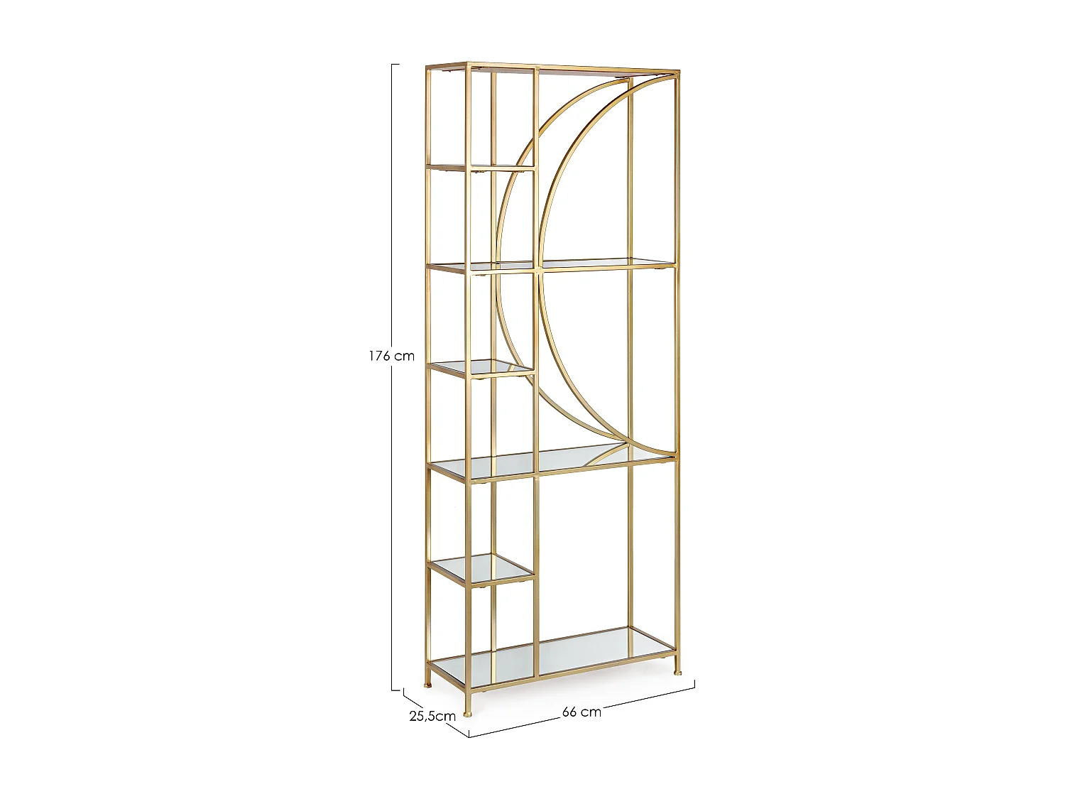 Bibliothèque acier doré 3 niveaux 3 étagères Lebo L 66cm