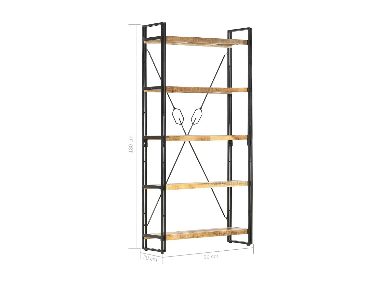 Bibliothèque 5 niveaux 90x30x180 Bois solide de manguier