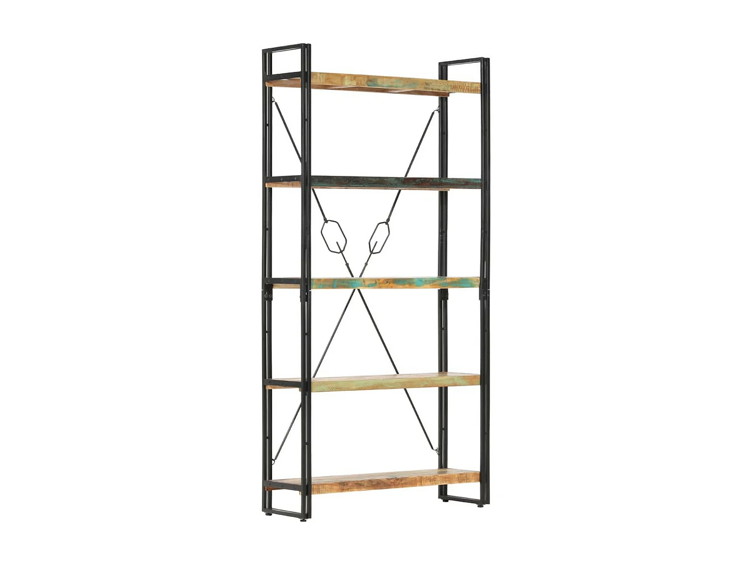 Bibliothèque 5 niveaux 90x30x180 Bois solide de récupération