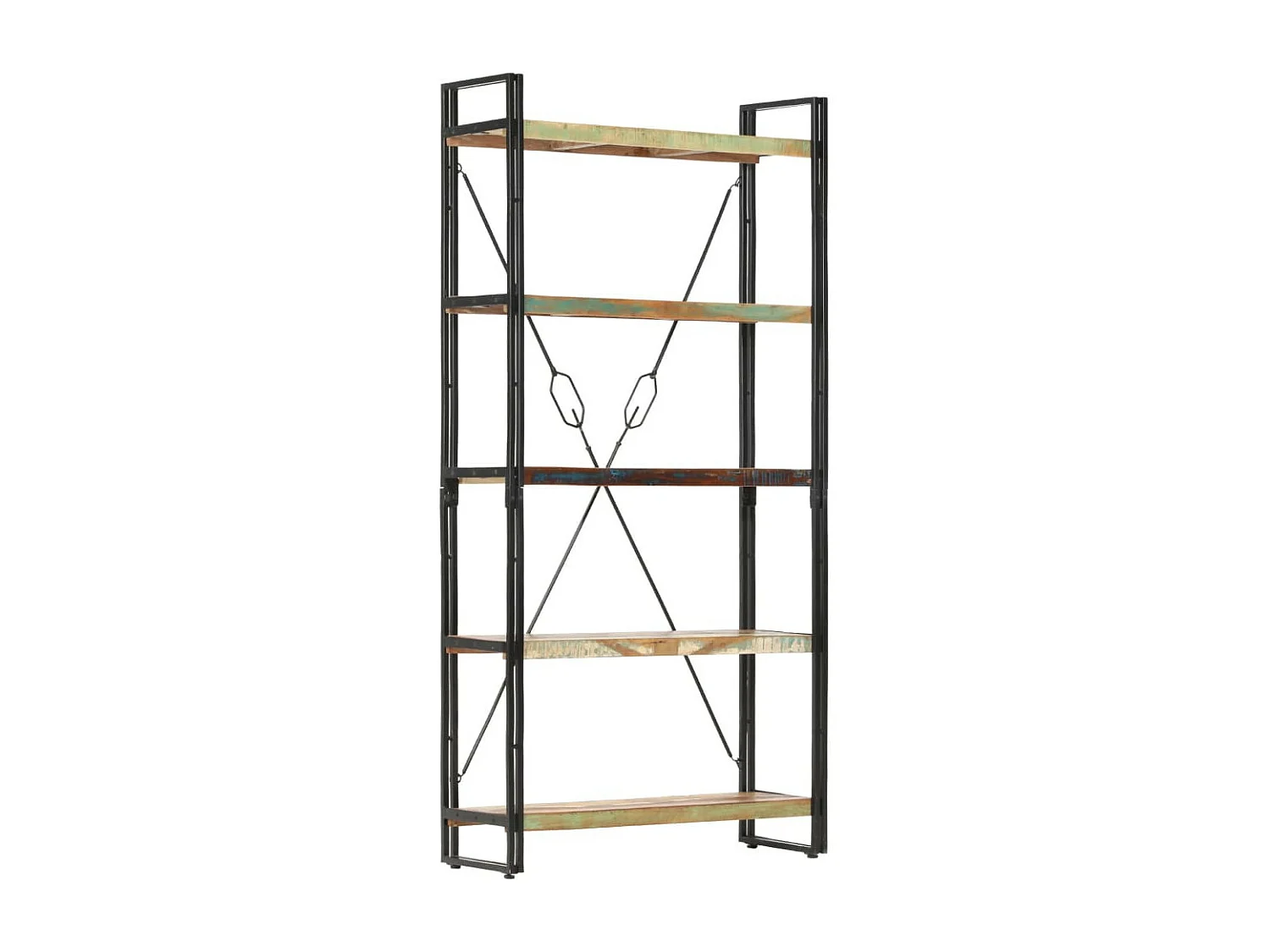 Bibliothèque 5 niveaux 90x30x180 Bois solide de récupération