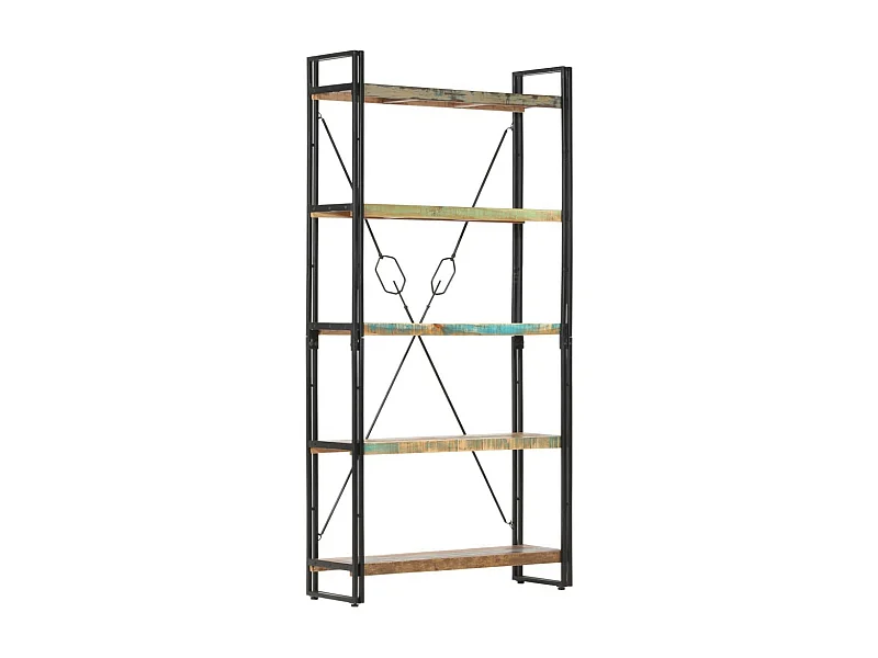 Bibliothèque 5 niveaux 90x30x180 Bois solide de récupération