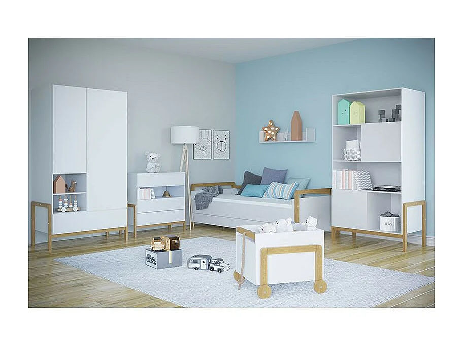 Bibliothèque scandinave blanche et pieds en bois de chêne Vanka